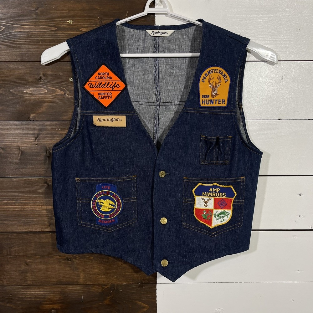 Vintage 70s Remington Denim Vest Mens Size Medium Hunting‎ Shooting